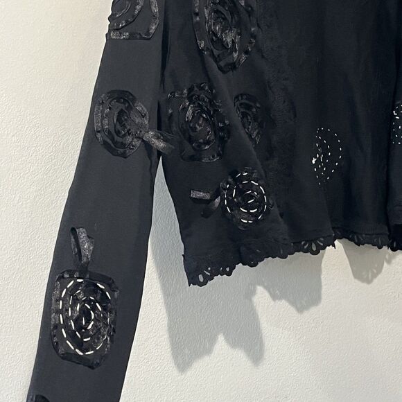 Lynne Ritchie Silk Shrug Women’s Medium Black Rosette Embroidery Cropped Sweater - Picture 6 of 8